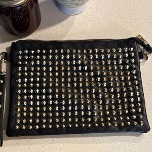 Studded Black Clutch/ large makeup Bag